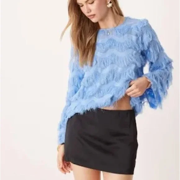 Sara Campbell Blue Fringe Tunic Top in XS